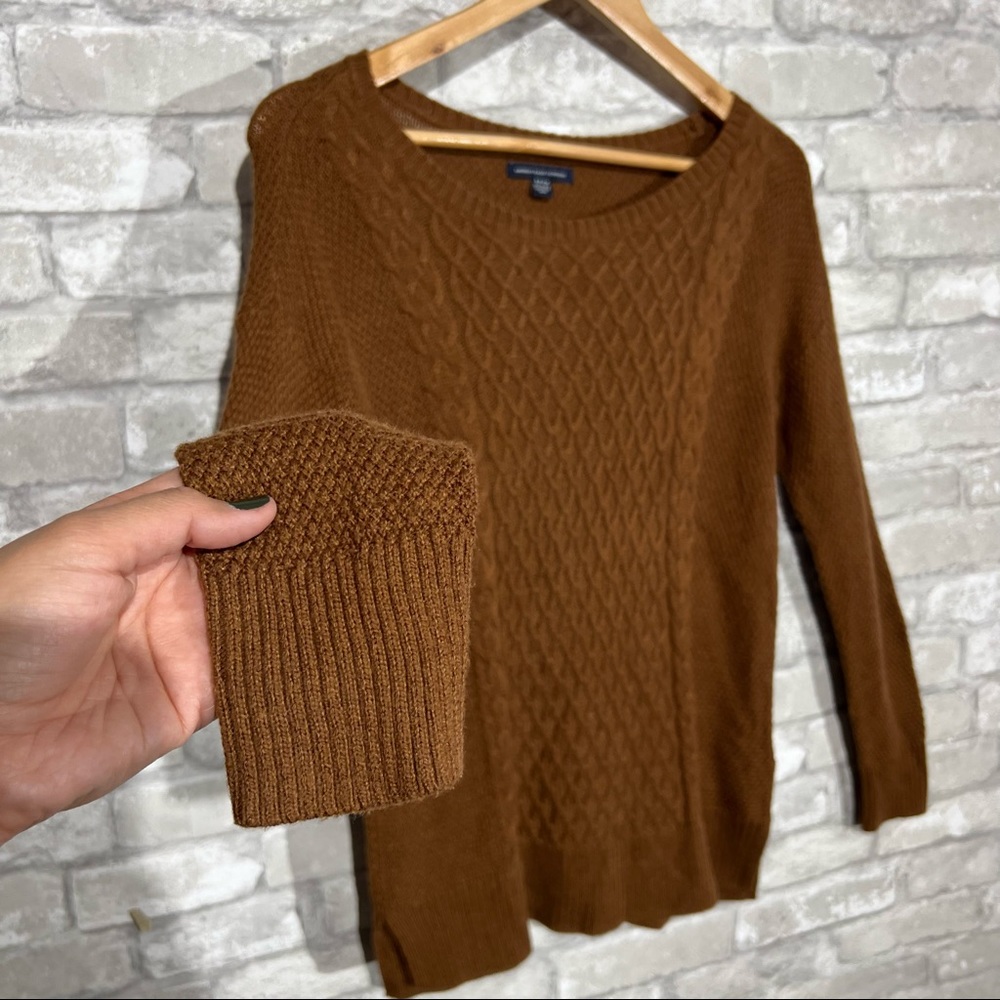 American Eagle Women's Small Brown Cable Knit Sweater Wool Blend Long Sleeve EUC